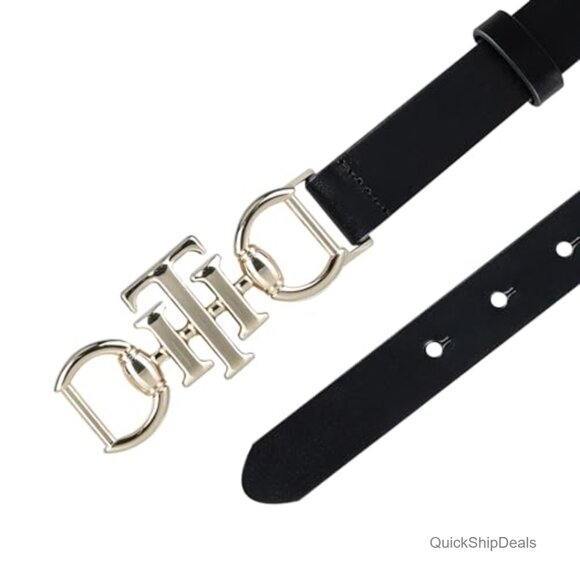 Faux Leather Skinny Belt with TH Horsebit Buckle for Jeans and Dresses main image 5